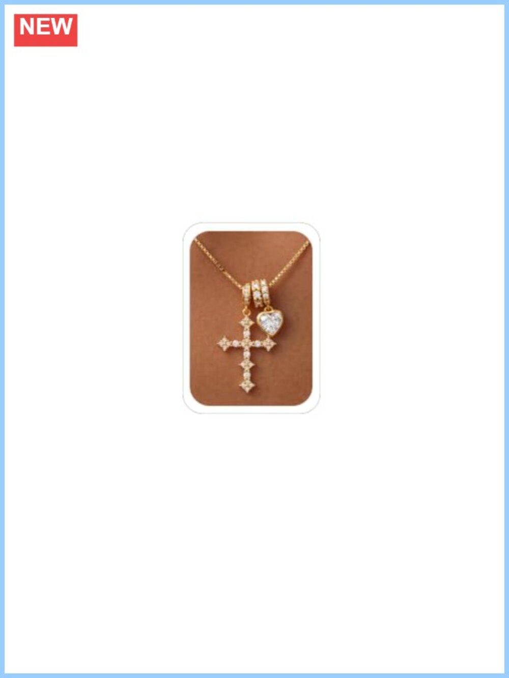 14K Gold Plated Crystal Cross Pendant Necklace Hypoallergenic Dainty Jewelry